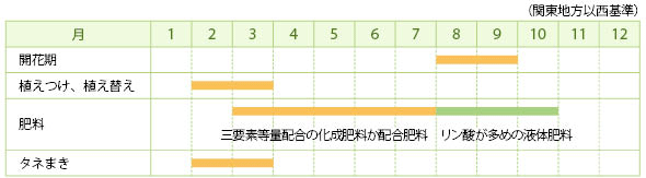 フジバカマの栽培カレンダー