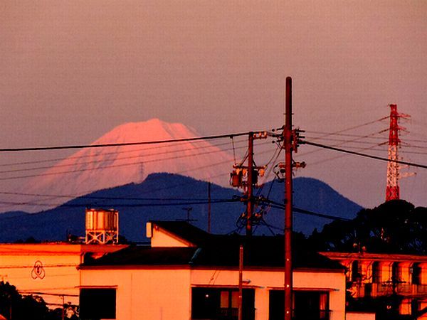 富士山とお月さんと夕焼けと