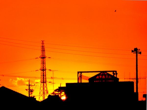 富士山とお月さんと夕焼けと