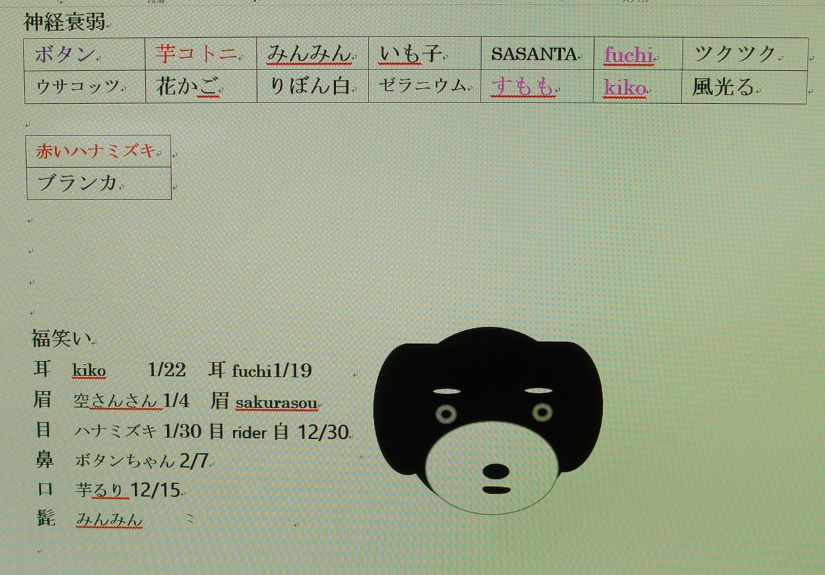 2/7 神経衰弱と福笑い ボタンちゃんの開花で鼻が入り後は髭だけとなりました。