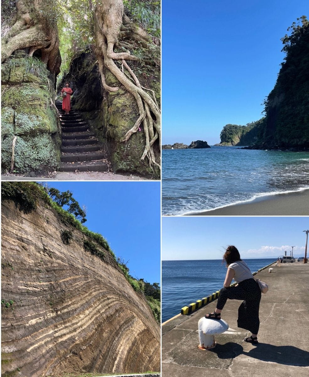 大島旅行  左上 泉津の切通し 2本の巨木の太い根が大地を切り開いて異世界へ導くよう