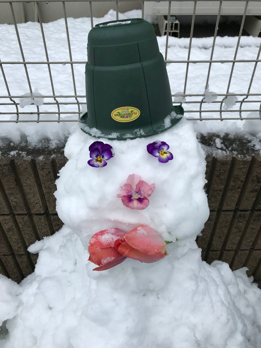 花と子どもと雪だるま⛄️