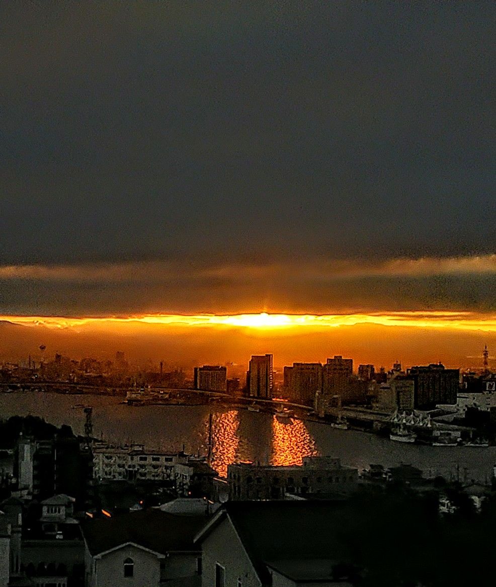 雲に覆われた空の日の出と芍薬