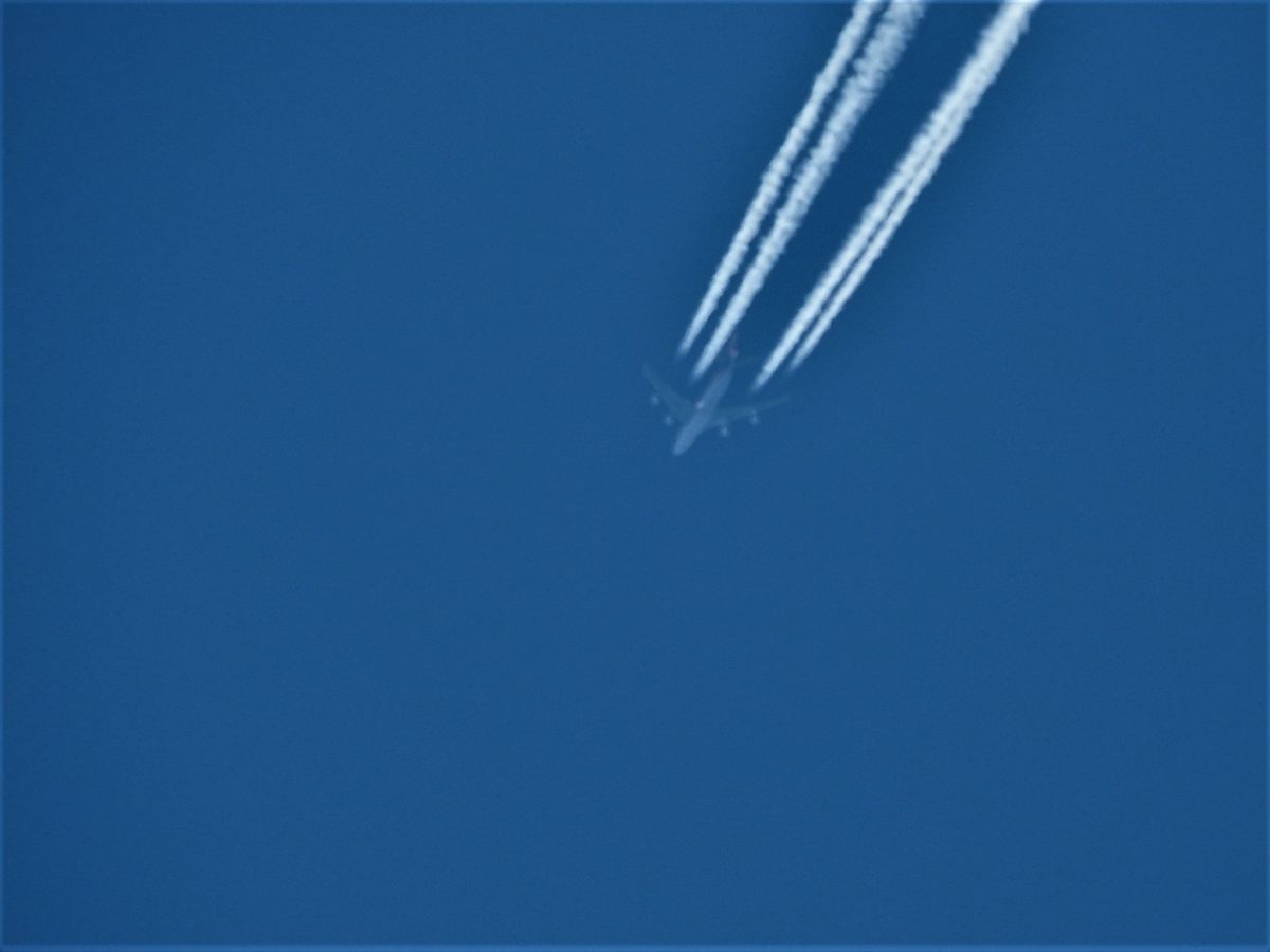 青い空に飛行機雲が