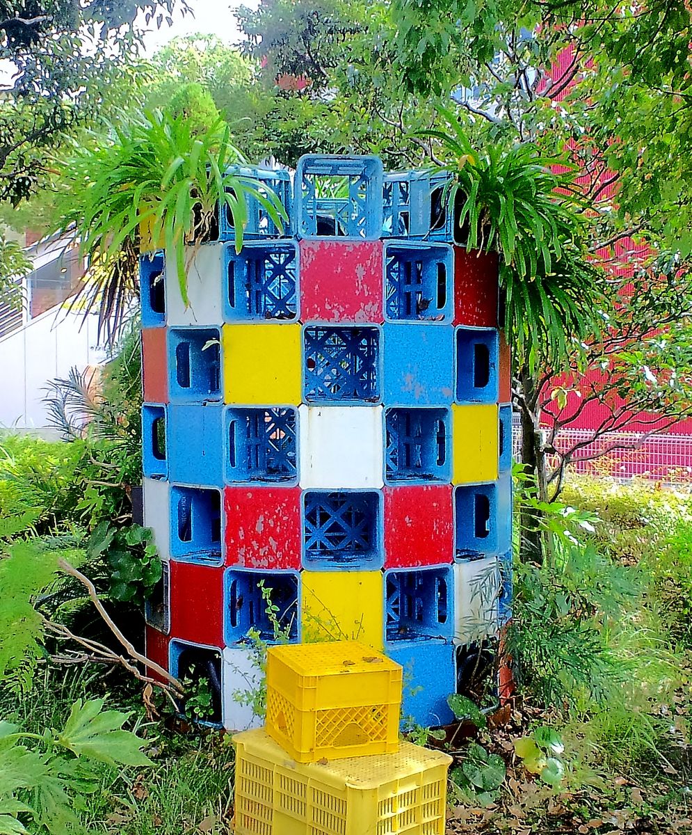 明石ガーデンショー展示の準備 タワー型タテニワの解体
