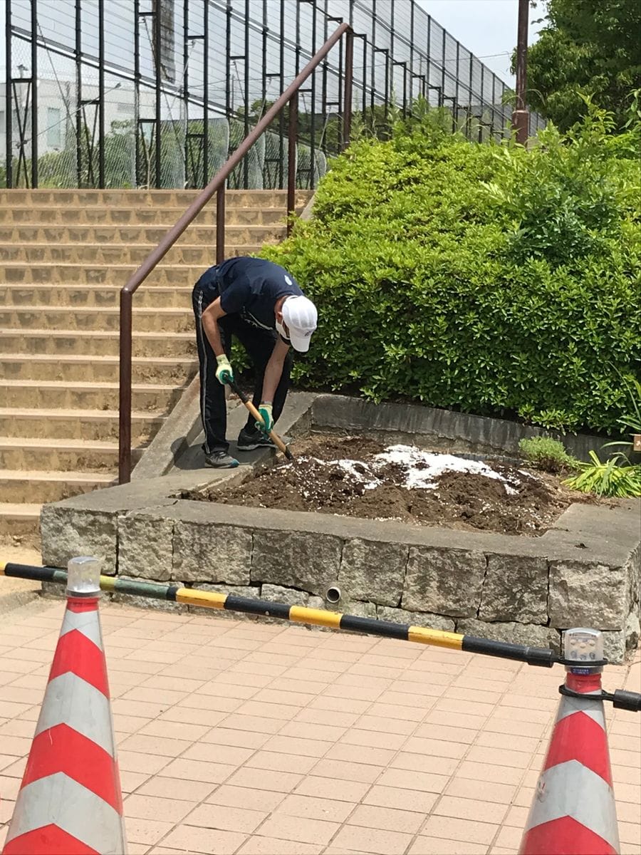 公園花壇植え付け準備