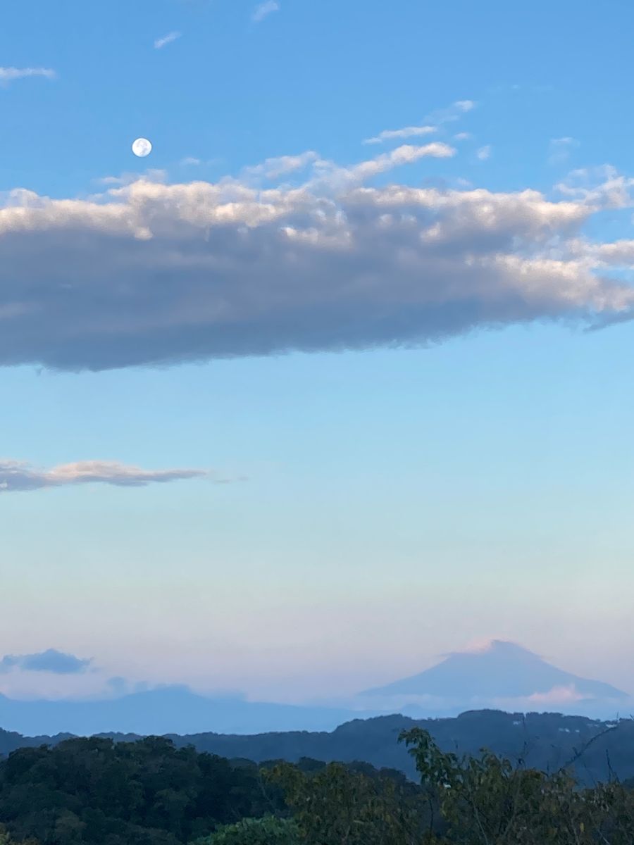 十六夜の月、有明の月と富士山